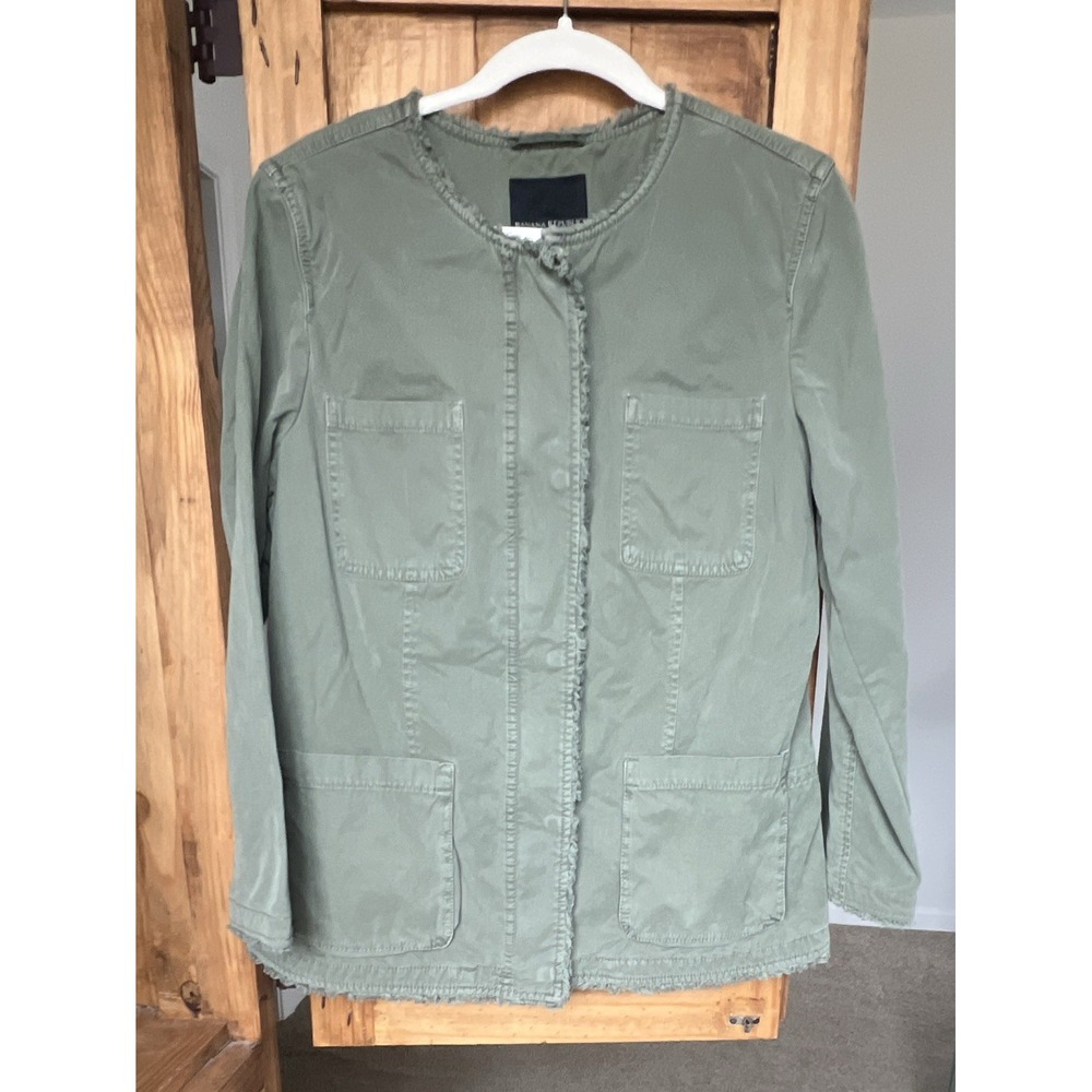 Banana Republic Women's Green Cargo Safari Jacket Large Full Zip Long Sleeve